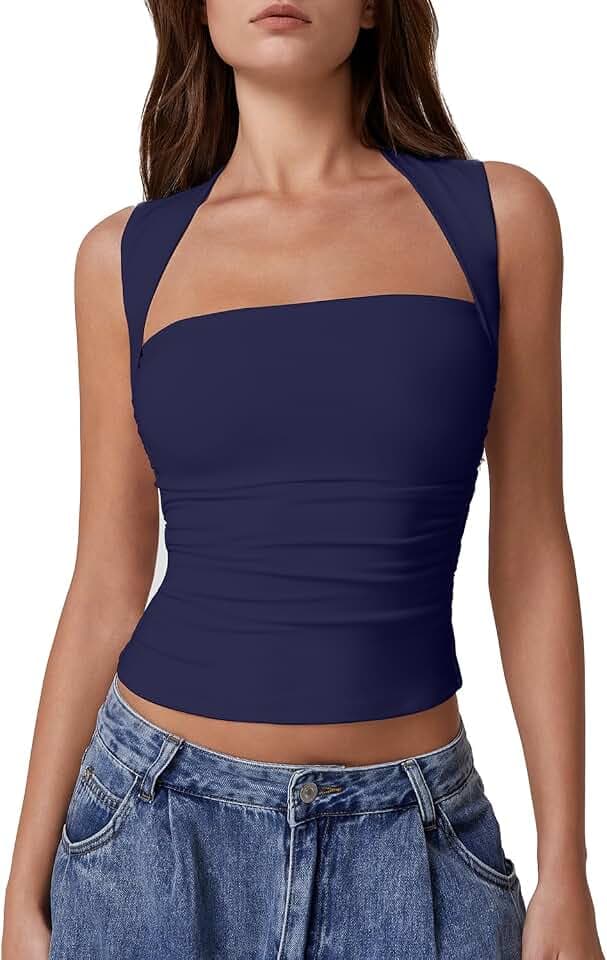 QINSEN Women's Square Neck Slim Fit Tank Top