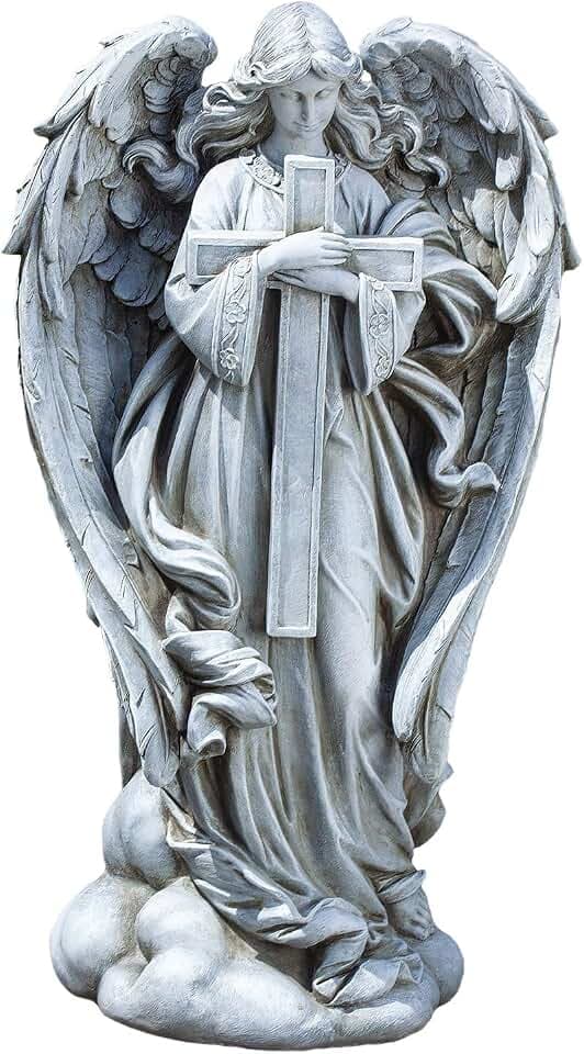 Joseph's Studio by Roman 25.5-Inch Angel with Cross Statue – Religious Garden Decor, Outdoor Christian Figurine for Home, Cemetery, or Memorial
