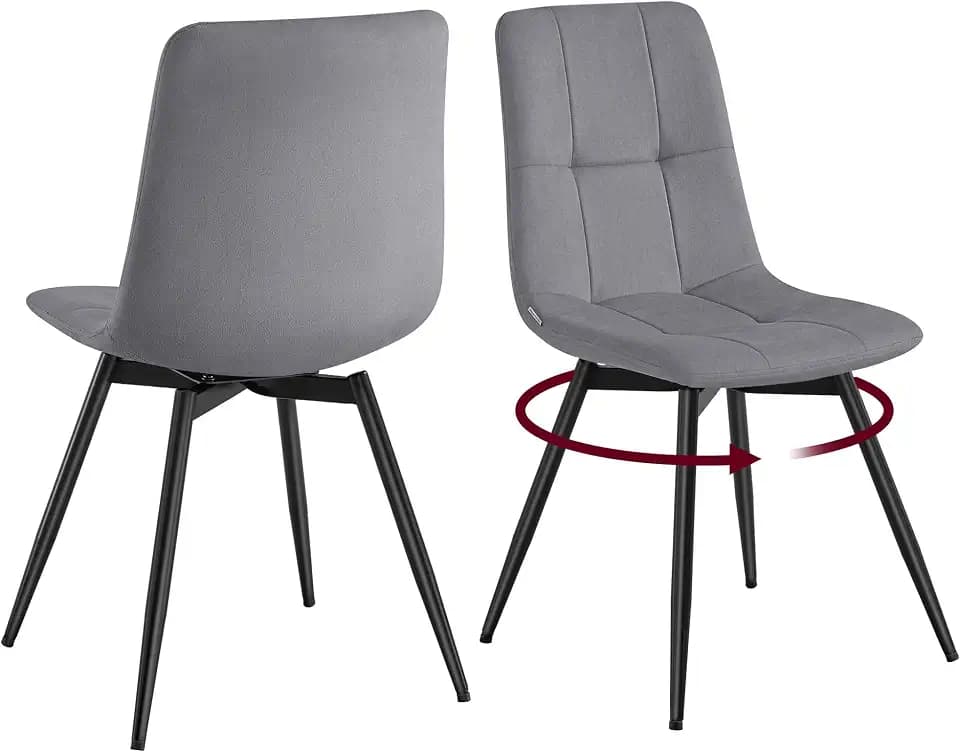 VASAGLE Esszimmerstühle, 360° Drehbar, aus Samt, Ergonomische Polsterstühle, 2er Set, 43 x 52 x 83 cm, für Esszimmer und Wohnzimmer, Schiefergrau, TYRA Kollektion KDC197G101