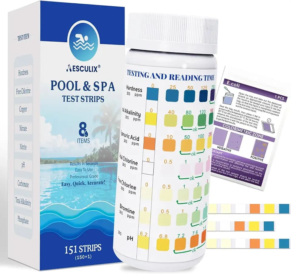 8-in-1 Pool Test Strips, 151 Strips Spa and Hot Tub Water Testing Kit, Pool Water Test Kit for Free Chlorine, Total Chlorine, Bromine, pH, Alkalinity, Hardness, Cyanuric Acid