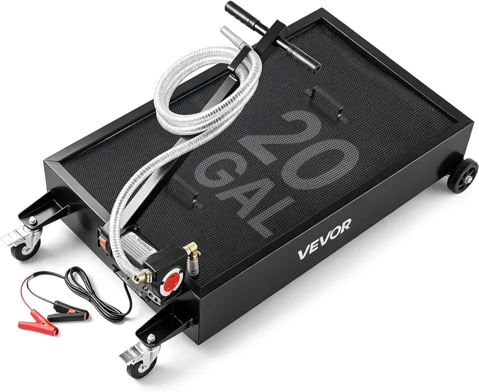 VEVOR Low Profile Oil Drain Pan, 20-Gallon Metal Oil Change Pan, Effective Oil Drain Cart with 180W Electric Pump, Wheels & Folding Handle, Oil Drain Tank for Cars, SUVs, Trucks, Buses, RVs