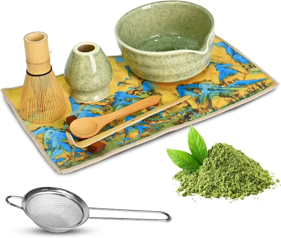 8-teiliges Matcha-Set, Keramik Matcha Schale, Bambusbesen und Besen, Matcha, Matcha, Chajin, Edelstahlsieb