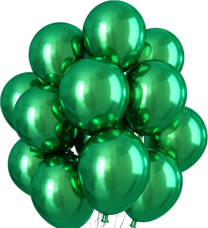Metallic Green Balloons 12 Inch, Double Stuffed Chrome Dark Green Balloons, Shiny Thick Chrome Metallic Helium Balloon for Jungle Safari Birthday Wedding Christmas St. Patrick's Day Party Decorations