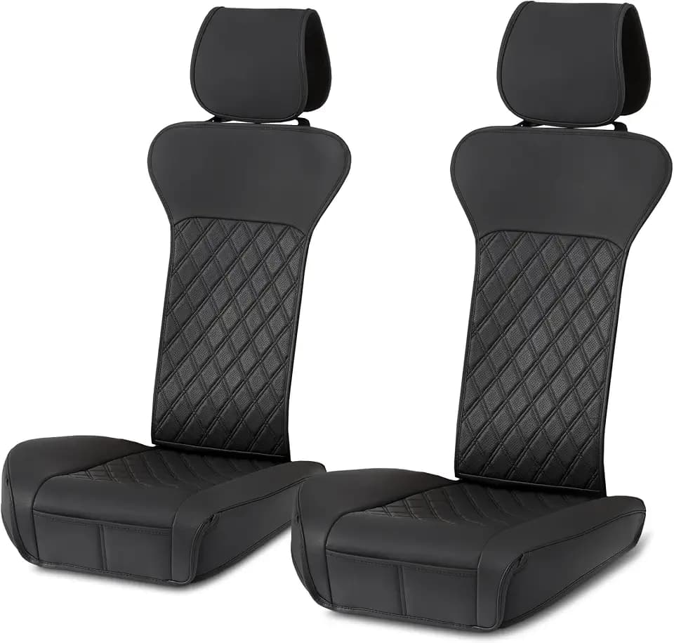 Amazon Basics Front Car Seat Covers, Breathable Faux Leather, Universal Seat Protectors, 2-Pack