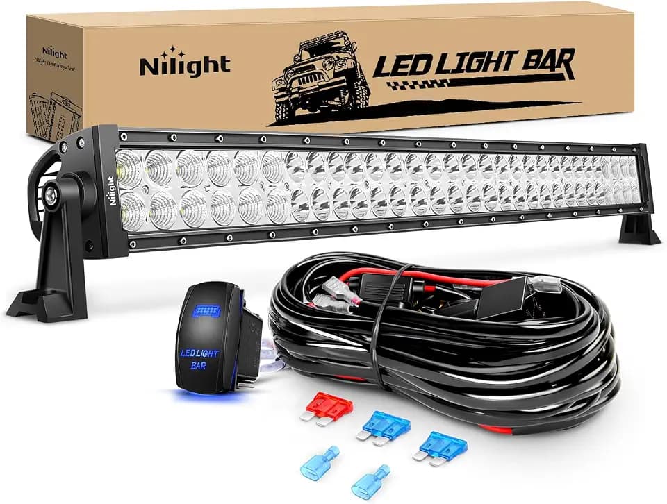 Nilight LED Light Bar 32Inch 180W Spot Flood Combo Led Off Road Lights 12V 5Pin Rocker Switch LED Light Bar Wiring Harness Kit, 2 Years Warranty (ZH079), Clear,White