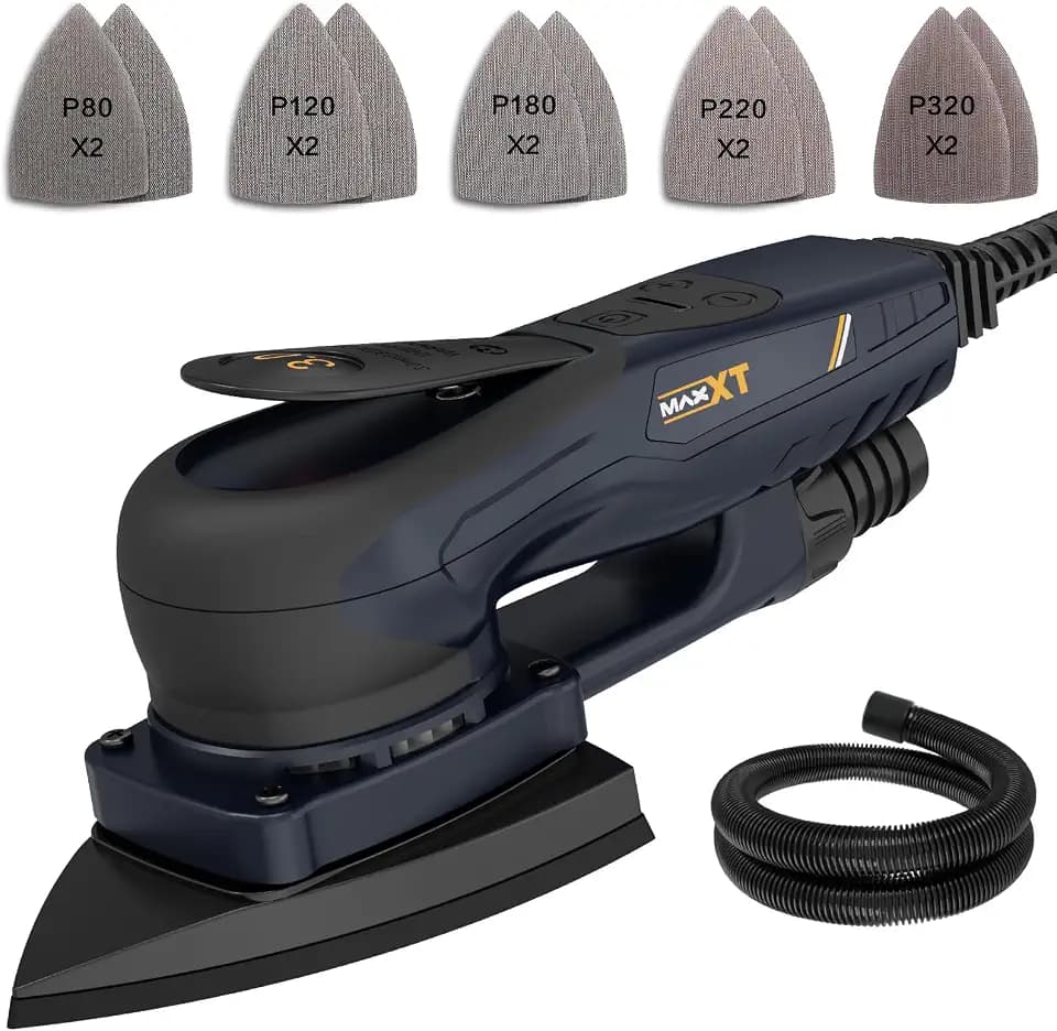 MAXXT Profi Bürstenloser 3mm Dreieck-Schleifer - 350W Starker EC Motor, Geschwindigkeitsregulierung, Lieferung Mit 10 Premium Schleifpapieren Für Präzisionsschleifen Von Holz