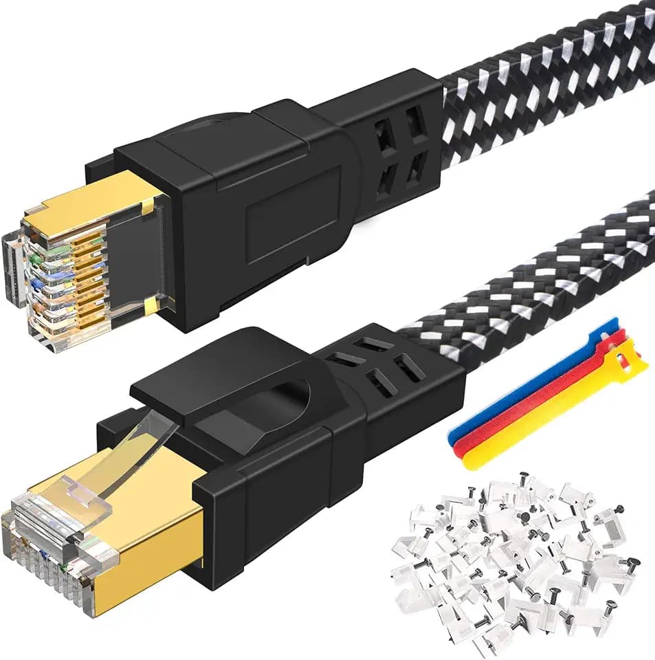 DEEGO Cat 8 Ethernet Cable 100 FT, Nylon Braided High Speed Flat Network Cable Shielded, 30AWG LAN Internet Cable 40Gbps, 2000Mhz with Gold Plated Connector