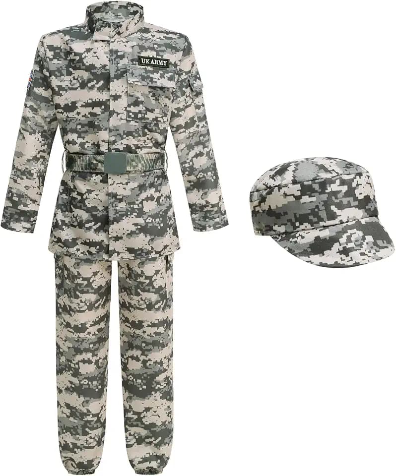 yolsun Camo Combat Army Costume for Kids,Camouflage Military Soldier Uniform for Boys, Halloween Role Play Party Dress up