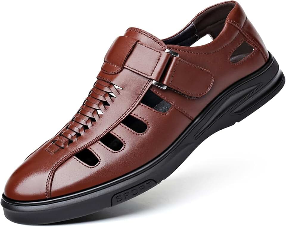 Veslexth Men's Sandals Causal Leather Shoes Outdoor Sport Lightweight Arch Support Walking Anti-Slip Loafers