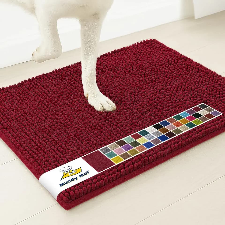 Muddy Mat® | Super Water Absorbent Door Mat Indoor, Microfiber Quick Dry Chenille Entryway Rug, Slip Resistant Front Door Mat, Indoor Mats for Entryway, Machine Washable Pet Rug, Maroon 19"x30"