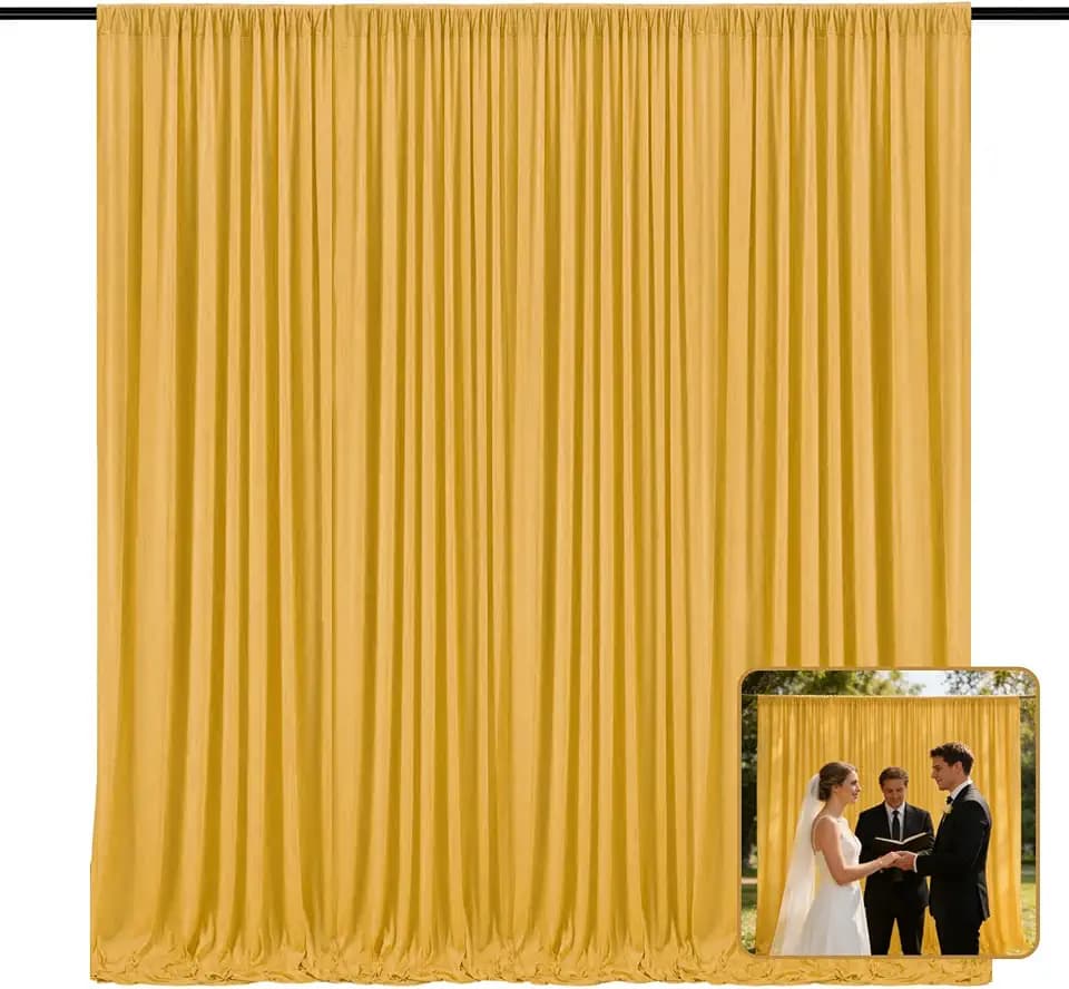 2 Panels Gold Backdrop Curtain, 10 x 10 Feet Polyester Background Curtains for Parties, Weddings, Baby Showers, Halloween, Christmas, Birthday Party Photoshoot Backdrop Curtains Decorations
