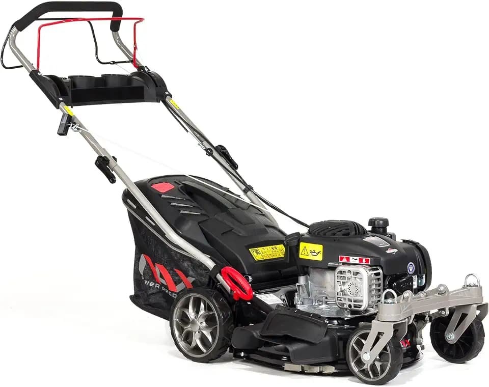 NAX 1000S Benzin Rasenmäher mit Antrieb, Briggs&Stratton 450E 125cm³, 42cm, Selbstfahrender Benzinrasenmäher mit Radantrieb, 360° Vorderräder, 45L, 4-in-1 Mulchmäher für jeden Garten
