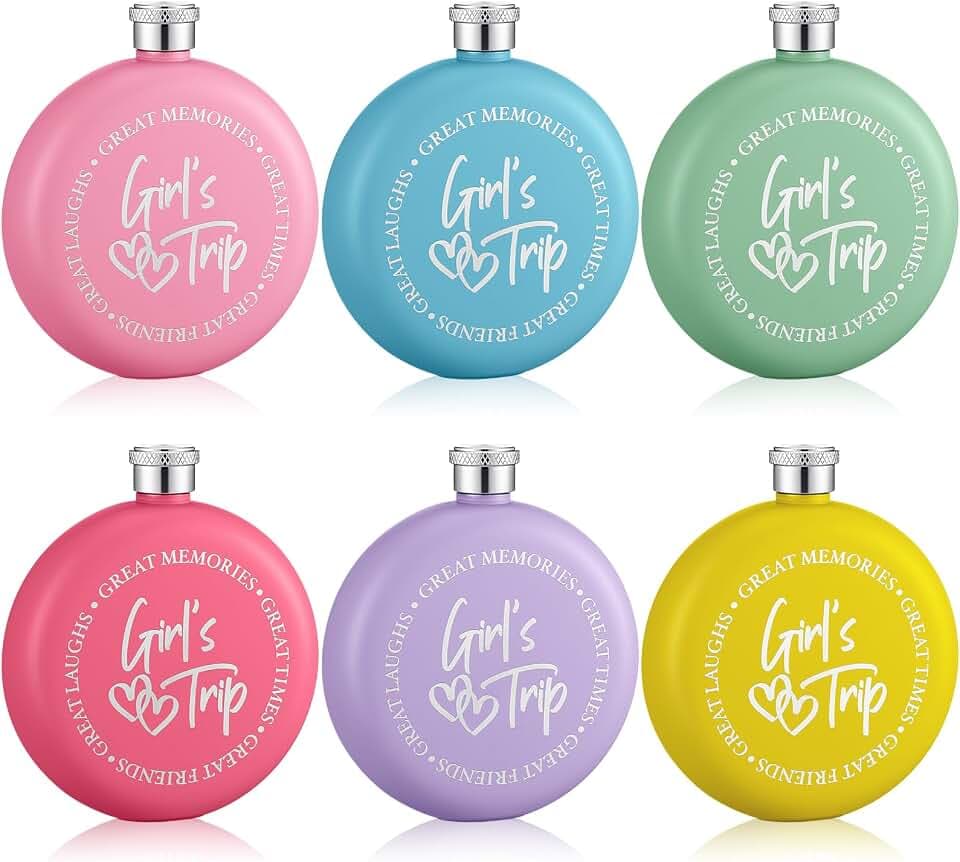CHENGU 6 Pcs Girls Trip Round Flasks 6oz Stainless Steel Wine Tumbler