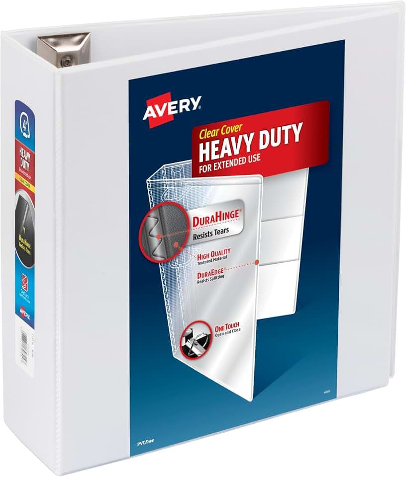 Avery® Heavy-Duty View 3 Ring Binder, 4" Slant Rings, 1 White Binder