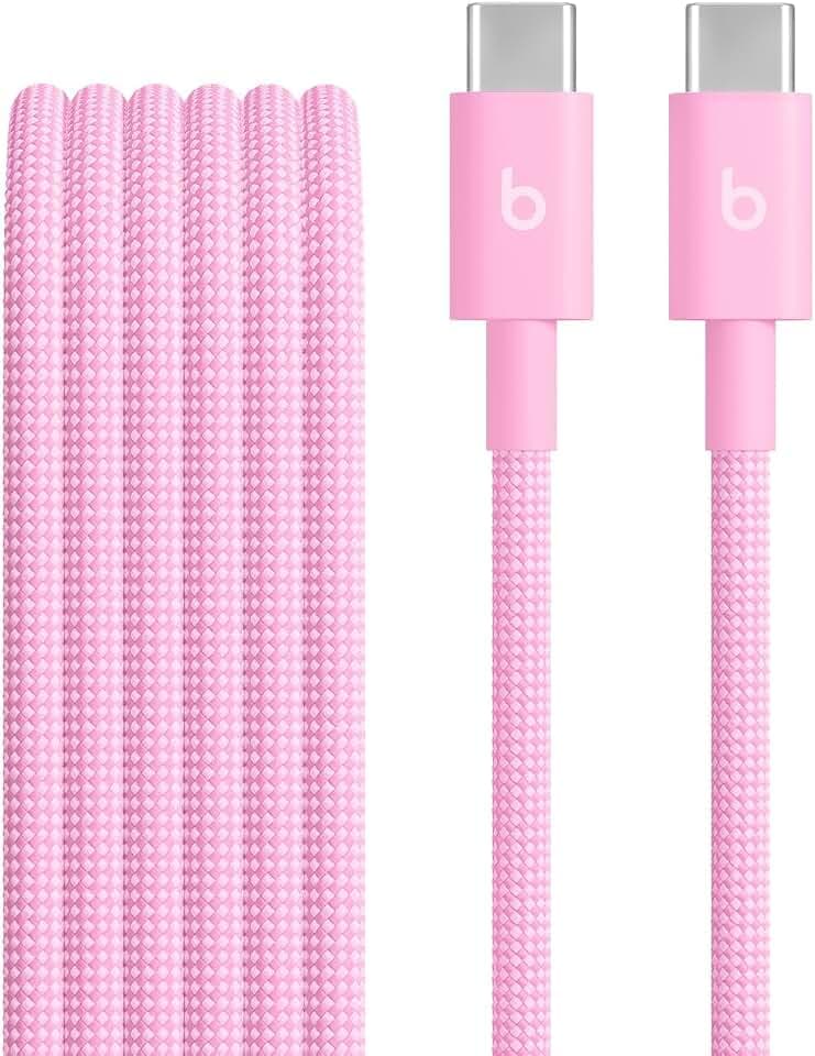 Beats USB-C auf USB-C Gewebtes Kabel, schnelles Laden, langlebiges und verwicklungsfreies Design, Kompatibles Ladegerät für Apple und Android-basierte Produkte (1,5 m) – Powerpink