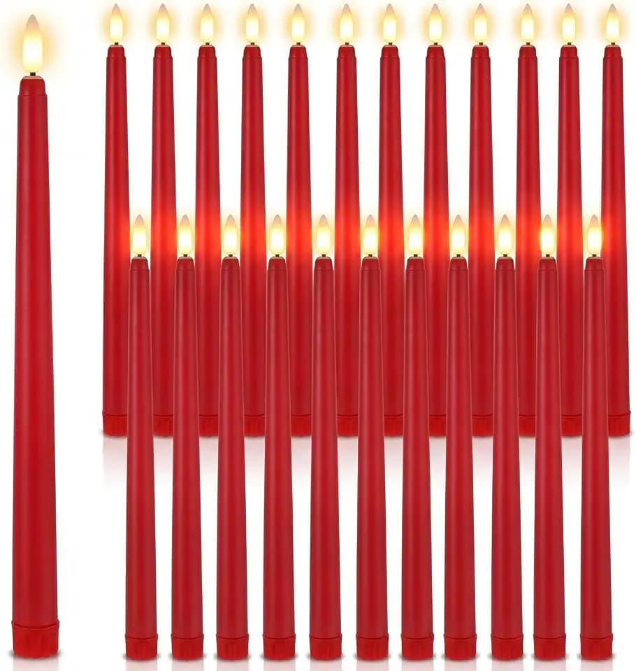Macarrie 24 Packs Flameless Taper Candles Battery LED 11",Red