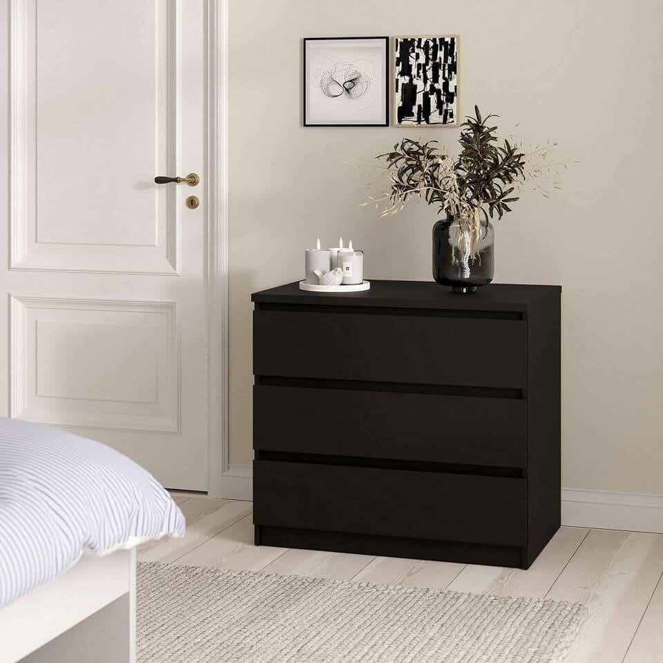 Dmora - Kommode Aglae, Mehrzweckkommode, Schlafzimmerkommode, Schrank mit Schubladen, 77x50 h70 cm, Schwarz