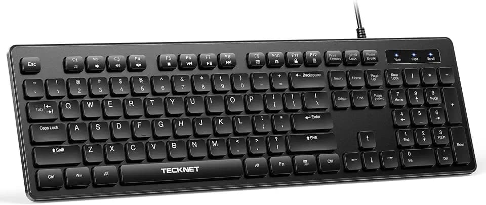 TECKNET Wired Keyboard, Silent Typing, Full-Size Layout, Black
