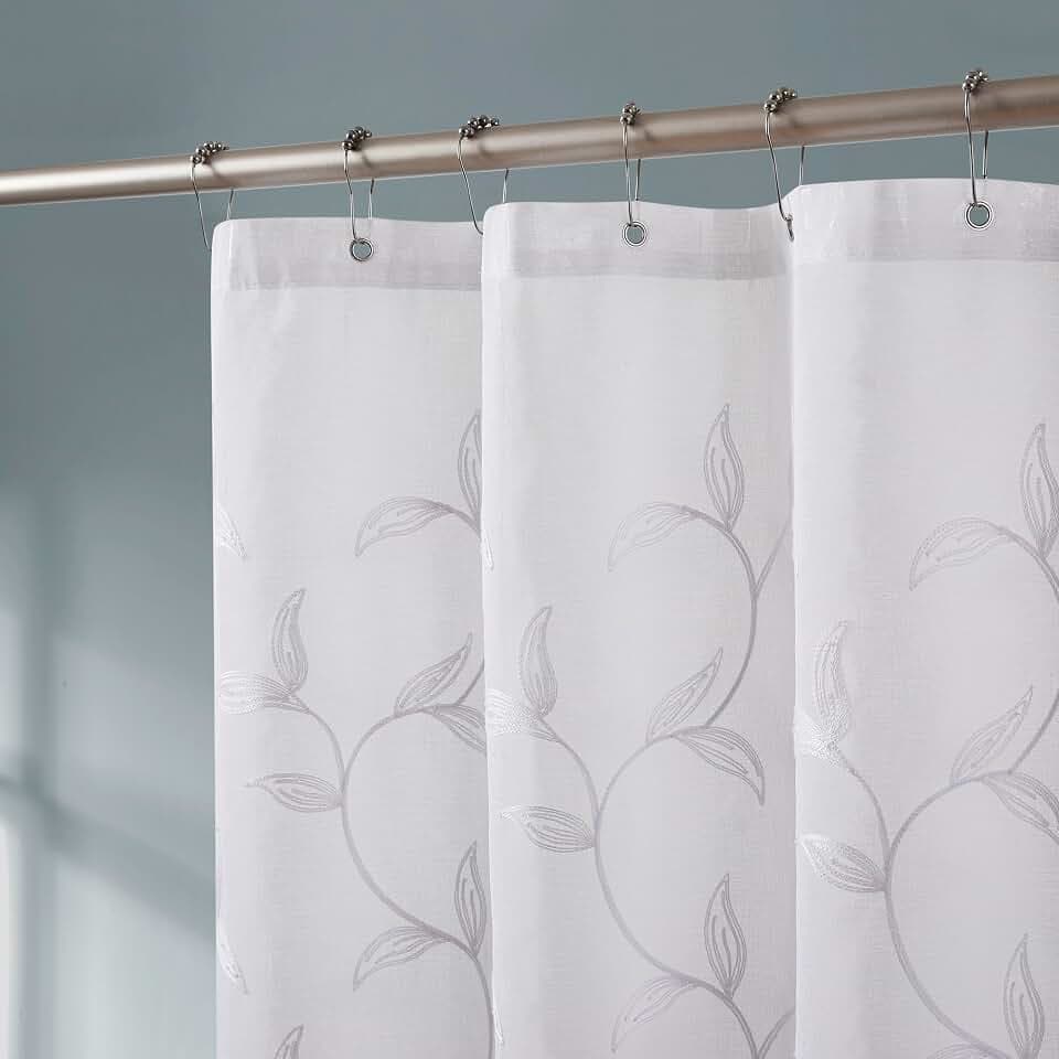 Warm Home Designs White Leaf Embroidered Shower Curtain. MAS White 72