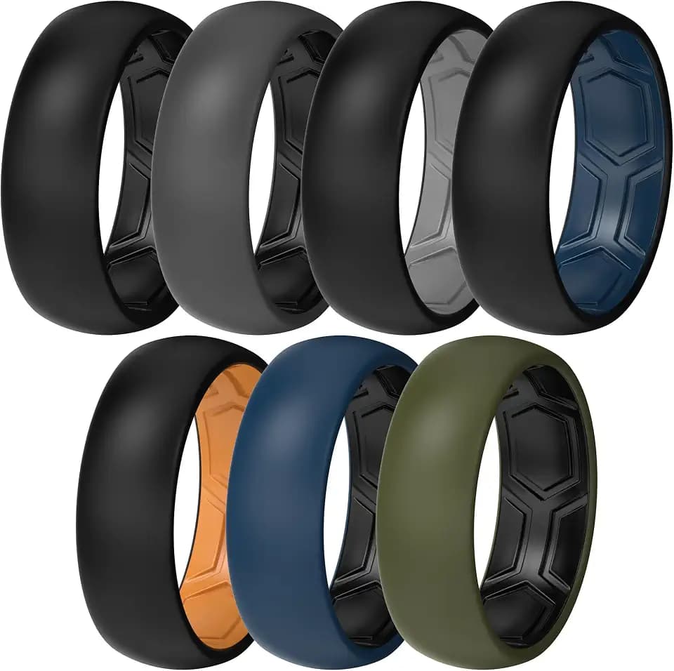 ThunderFit Silicone Rings Wedding Bands for Men & Women, Two-Tone Design, 2mm Thick, Breathable, Unisex Rubber Engagement Bands in Narrow and Broad Style, 7-Pack