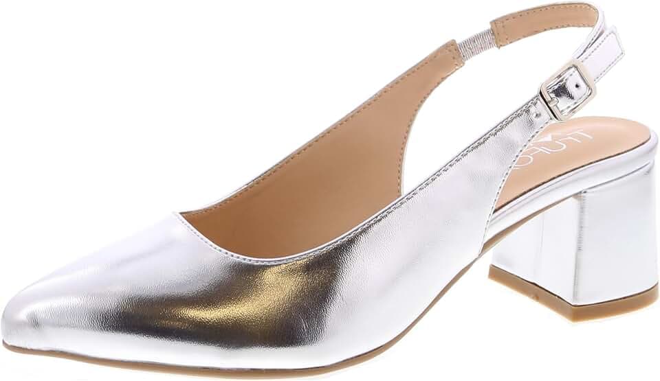 TruFox Women's Pointed Toe Block Heel Pumps Slingback Chunky Slip On Low Mid Heel Closed Toe