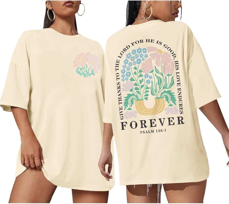 Christian Faith Tshirts for Women Jesus Religious Bible Verse Shirts Inspirational Floral Oversized Graphic Tees