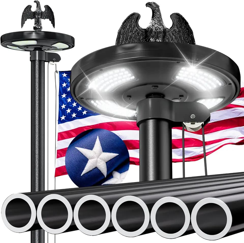 25FT Heavy Duty Flag Pole with Solar Light,11 Gauge Extra Thick Aluminum Flagpole Kit, Residential Flag Pole for Outside House in Ground, with 3x5 American Flag for Outdoor Commercial Use,Black