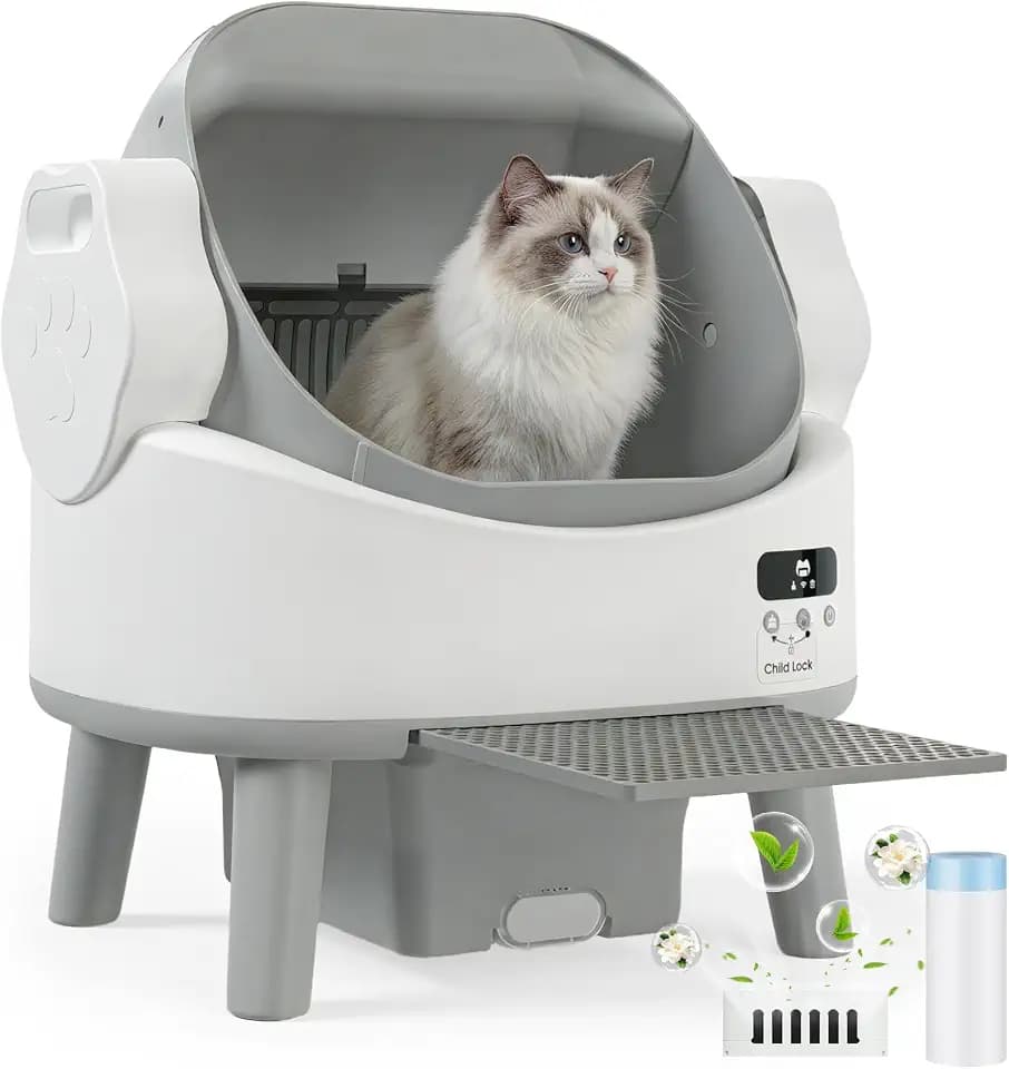 JUMMICO Selbstreinigende Katzentoilette, Automatisches Katzenklo ohne App & WLAN, Elektrisches Katzenklo mit Einklemmschutz, für Katzen bis 10kg, Geruchsreduzierung, Mehrkatzenhaushalte