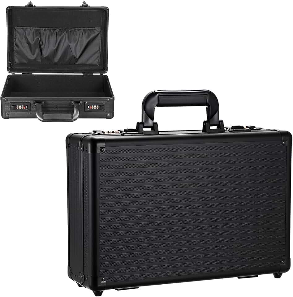 A4 Aluminium Aktenkoffer mit Zahlenschloss Schwarz Dokumentenbox