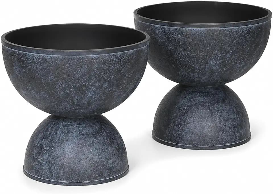KOL 18" Dia. Wide Planters, Black Urn Flower Pots, 2 Pack