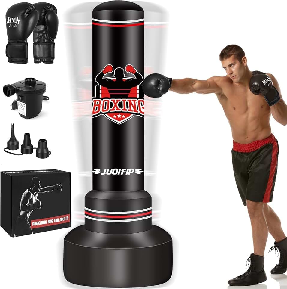 NZQXJXZ Boxsack Stehend für Erwachsene, 175 cm Schwerer Boxsack- Männer Stehboxsack Aufblasbarer Kickboxsack Kinder für Reaktionstraining MMA Muay Thai Fitness Taekwondo