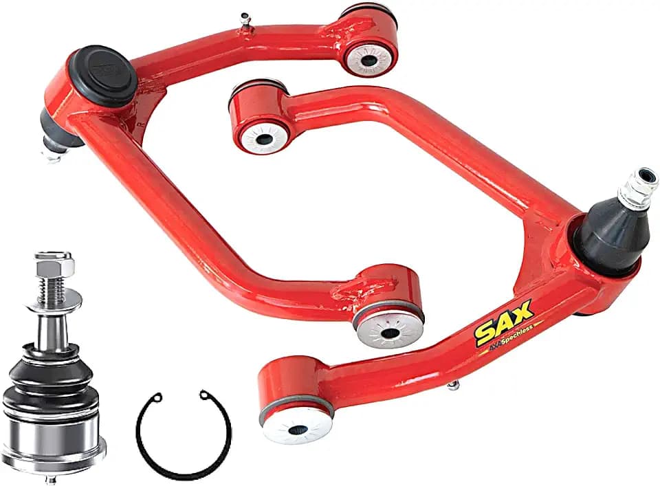 2-4" Lift Front Upper Control Arms for 2007-2018 Chevy Silverado/GMC Sierra 1500, 2007-2014 Tahoe, Suburban, Yukon, Yukon XL, Cadillac Escalade, 2007-2013 Avalanche, Red Tubular Arms with Ball Joints