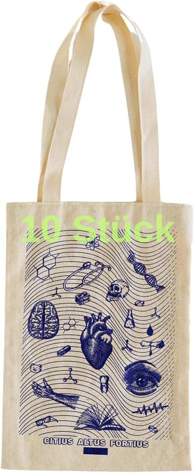 Inoverse Baumwolltasche – Stofftasche aus Leinen, Baumwollbeutel mit langem Henkel, Jutebeutel, Tragetasche, Stoffbeutel bedruckt, Einkaufstasche Natur