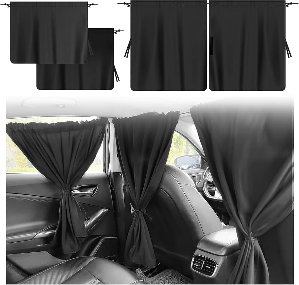 3PCS Car Privacy Curtains,Black Coated Car Window Shades Kit with Rear Window & Divider Curtain,Portable Cars Windows Curtains for Privacy and Lower Interior Temperature