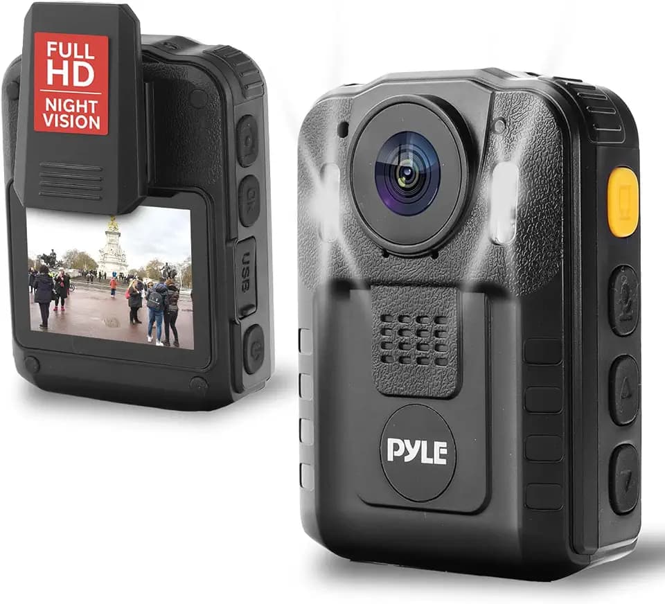 Pyle Police Security Video Body Camera | HD 2304 x 1296p Rechargeable Wireless Waterproof Wearable Law Enforcement Surveillance Camera | Includes Audio & Video Recording, Night Vision, Motion Detector