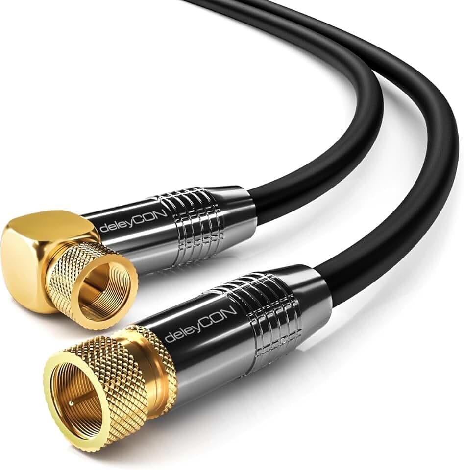 deleyCON 5m SAT Antennenkabel Koaxialkabel 90° F-Stecker 4K - Schwarz