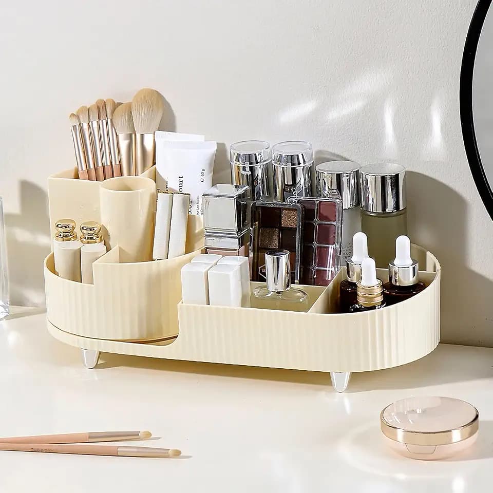JVISION Make Up Organizer 360° Drehbar Schminktisch Organizer Fach 2-in-1