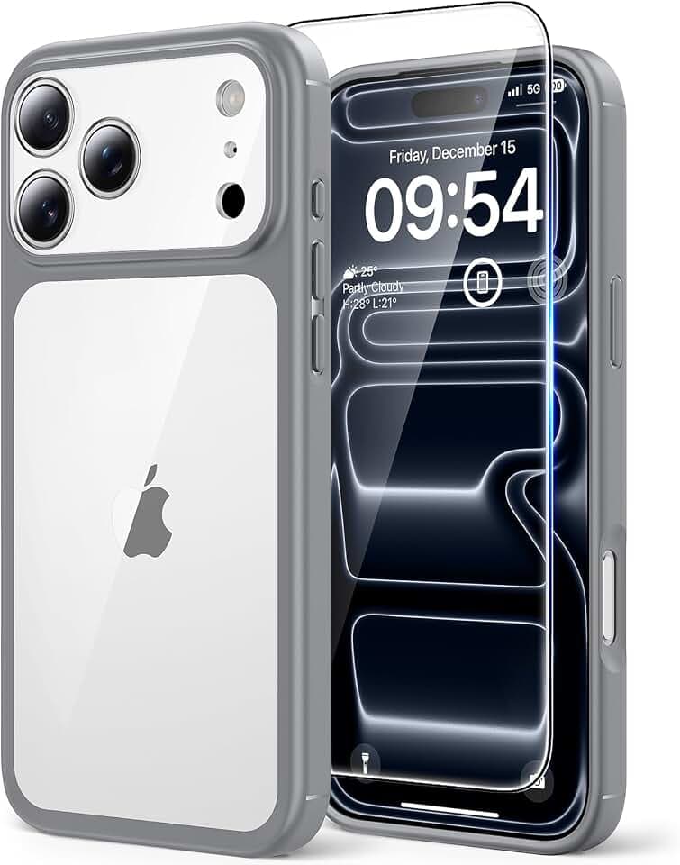 TAURI für iPhone 17 Pro Hülle 6,3" mit Panzer Schutz Glas Folie, Vollständiger Kameraschutz, [Anti-Vergilbung] Stoßfest Militärstandard Transparent Handyhülle - Titan Natur