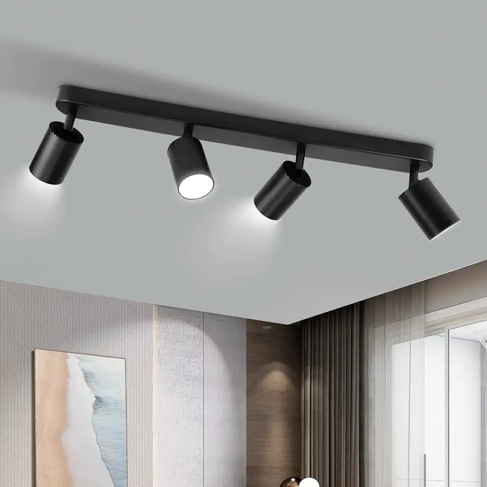 CANMEIJIA LED Deckenstrahler GU10 Schwarz 4-flammig Deckenlampe ohne Birne | Die flexiblen Strahlerköpfe sind um 350 Grad drehbar und 90 Grad neigbar für die perfekte Lichtausrichtung im Wohnraum.