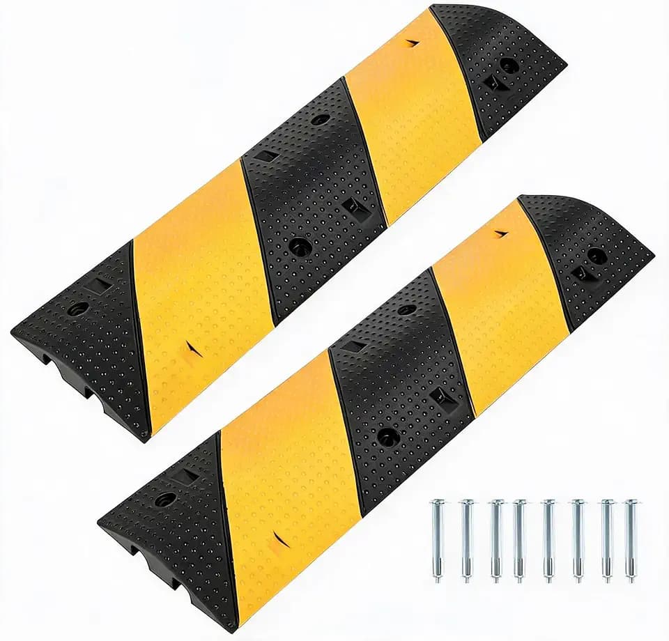 Heavy-Duty 22,000 LB Rubber Speed Bump - 3.3FT Modular Stream Hump with Durable Cable Protector Ramp - Ideal for Driveway, Road, Parking Lot, Asphalt, Concrete, Gravel - 2 Pack