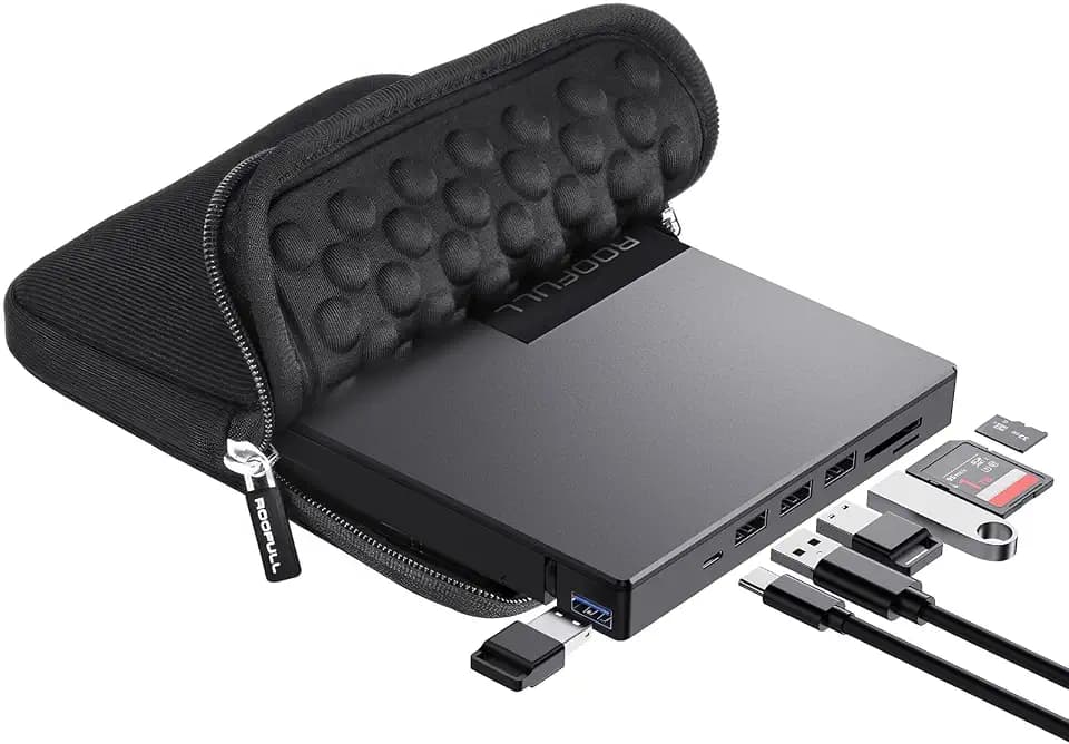 ROOFULL External CD DVD Drive with 4 USB Port & 2 SD Card Slot & Case