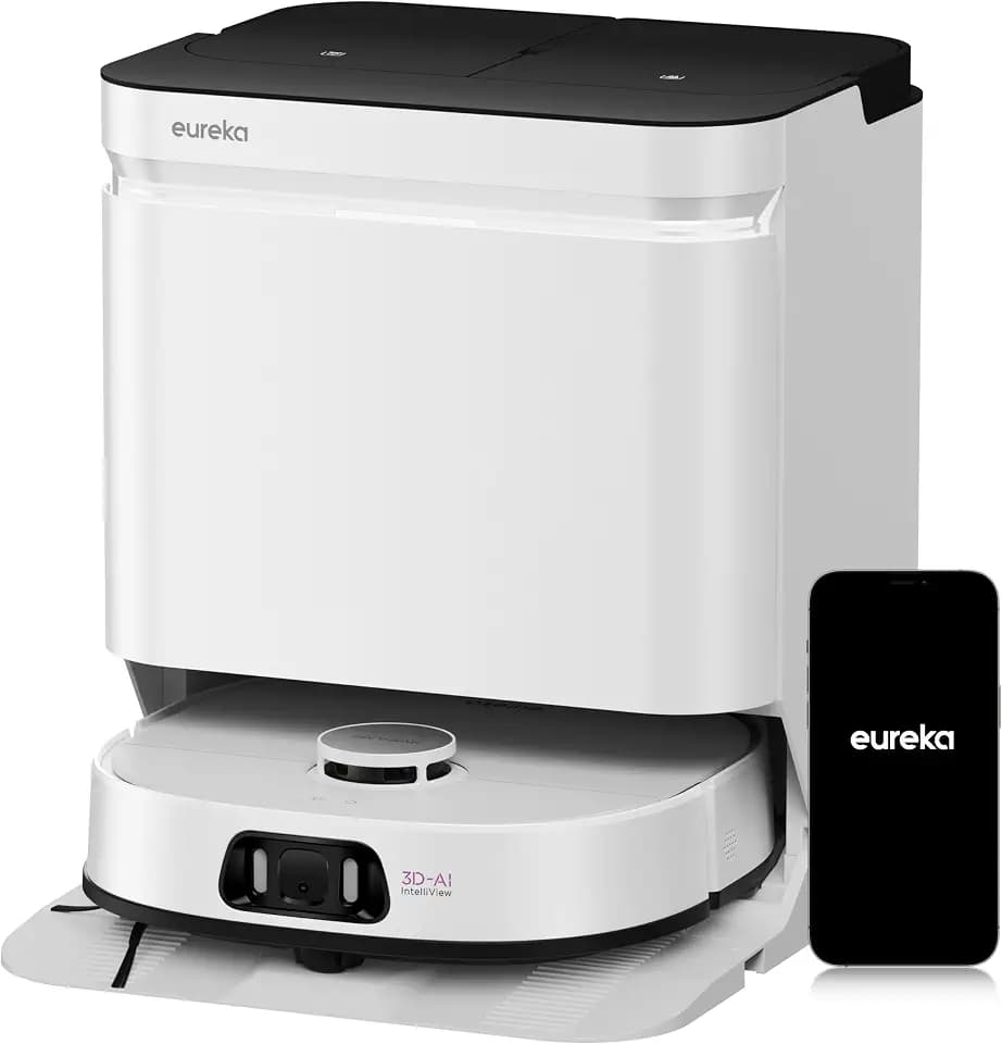 EUREKA J15 Ultra Saugroboter mit Wischfunktion Absaugstation, 19.000 Pa Roboterstaubsauger, Automatische Mopphebung 12mm, Anti-Wickel, Heißwasser-Reinigung 75°C, Saug Wischroboter mit Selbstreinigung