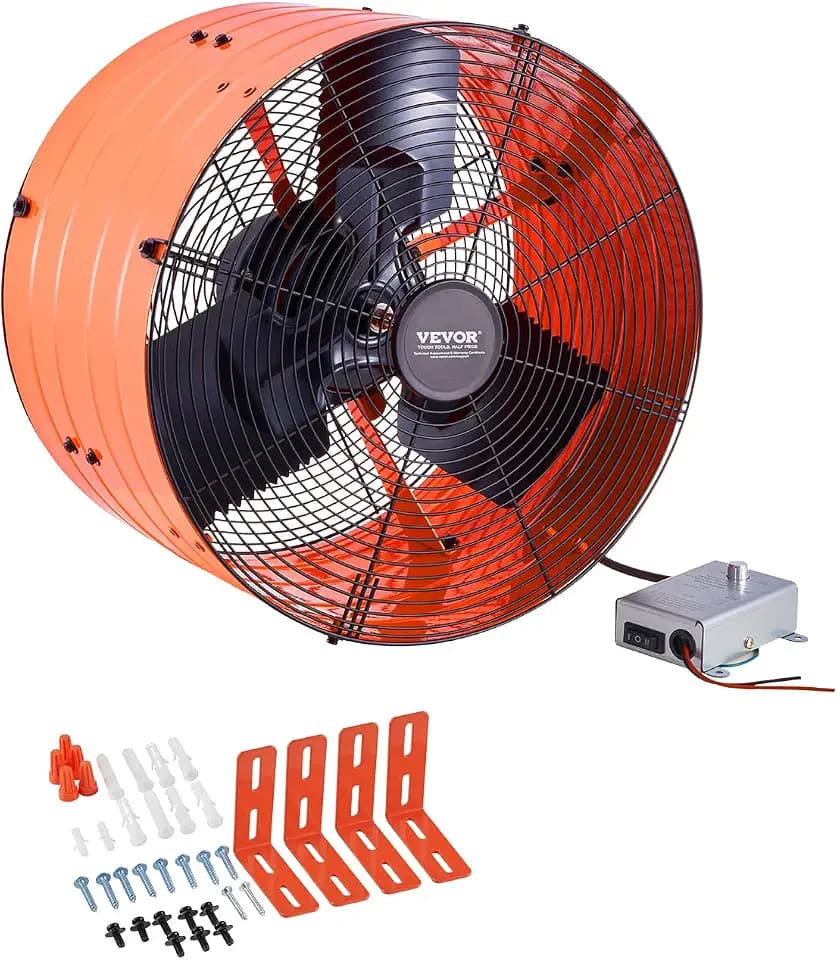 VEVOR Gable Mount Fan, 16 Inch Attic Exhaust Fan with Adjustable Thermostat & Outer Mesh, 2940 CFM House Ventilator Cools Up to 4200 Sq.Ft, Quiet Ventilation for Roof, Garage & Shop, Vibrant Orange