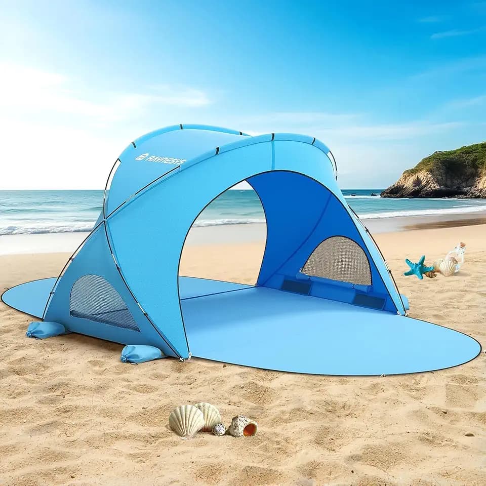 Raynesys Beach Tent Sun Shelter for Sand Camping Fishing, 1-3 Person, Blue