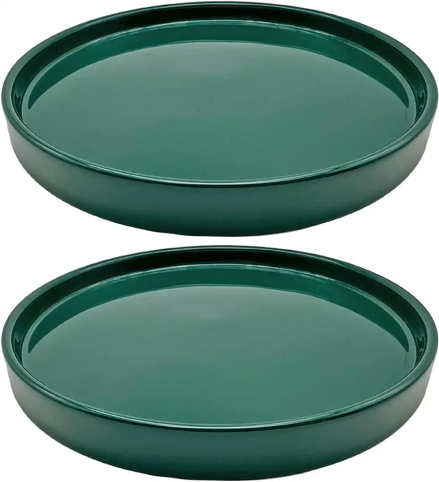 Yukfona Ceramic Plant Saucer Tray 2 Pcs 6.4 Inch Green, 6.4" OD x6.02 ID x0.9 Deep| Fits Flower pots Bottom≤ 6.02", Heavy Duty Glazed Round Planter Drip with Catch Basin for Indoor Outdoor Plants