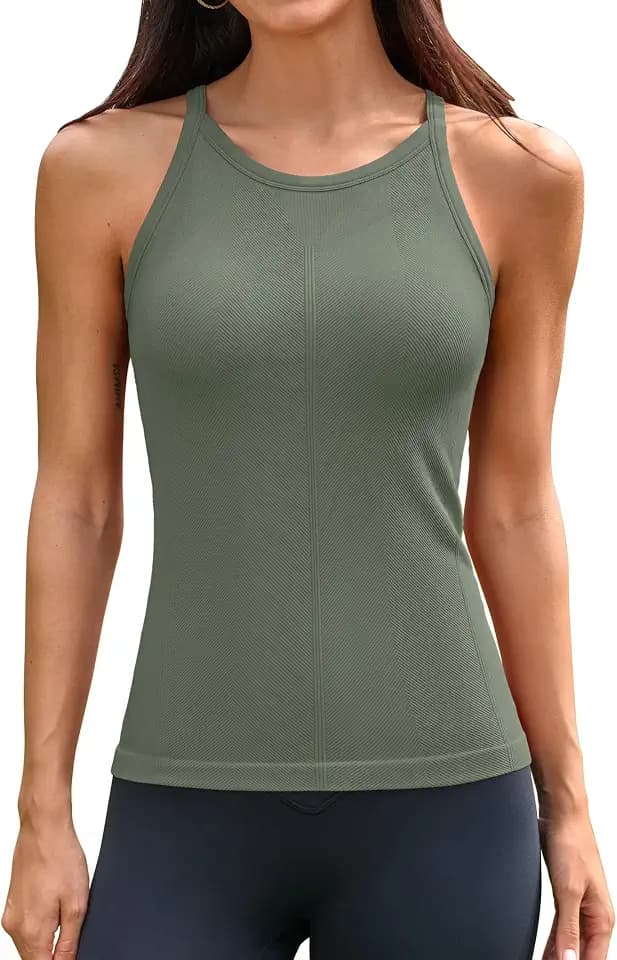 ATTRACO Ribflex Workout Tank Tops with Built in Bra Ribbed Racerback Tanks