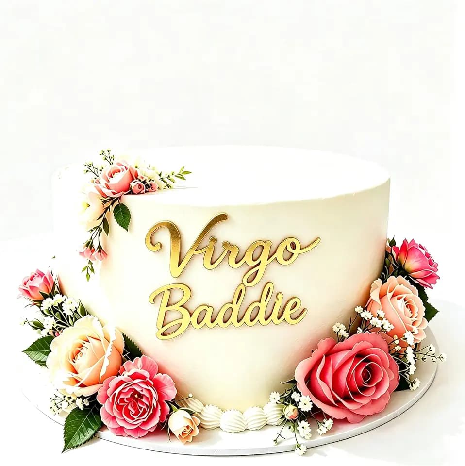Virgo Baddie Gold Acrylic Cake Topper, Big Virgo Energy/Virgo Season/Virgo AF Cake Decoration, Zodiac Virgo Birthday Party Cake Charm Decor Supplies