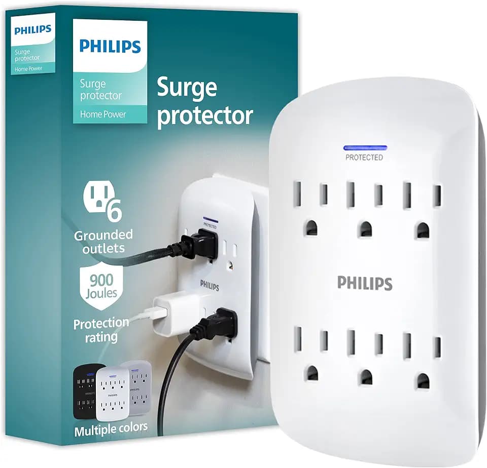 Philips 6-Outlet Extender Surge Protector, Wall Tap, 900 Joules, 3-Prong