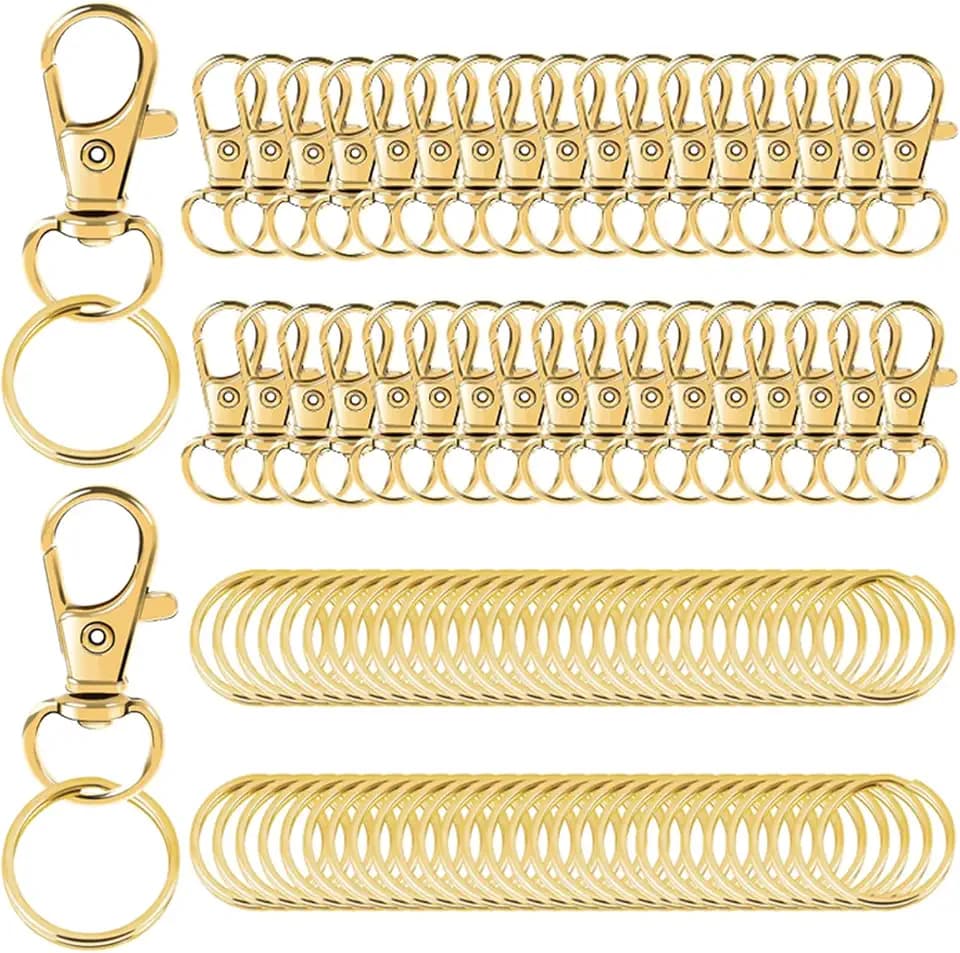 100 Stücke Metall Drehgelenk Karabinerhaken set Karabinerverschluss Mini Schlüsselring Karabiner Schlüsselanhänger Geeignet für die Herstellung Minipuppen und Anderen Bastelarbeiten(Gold)