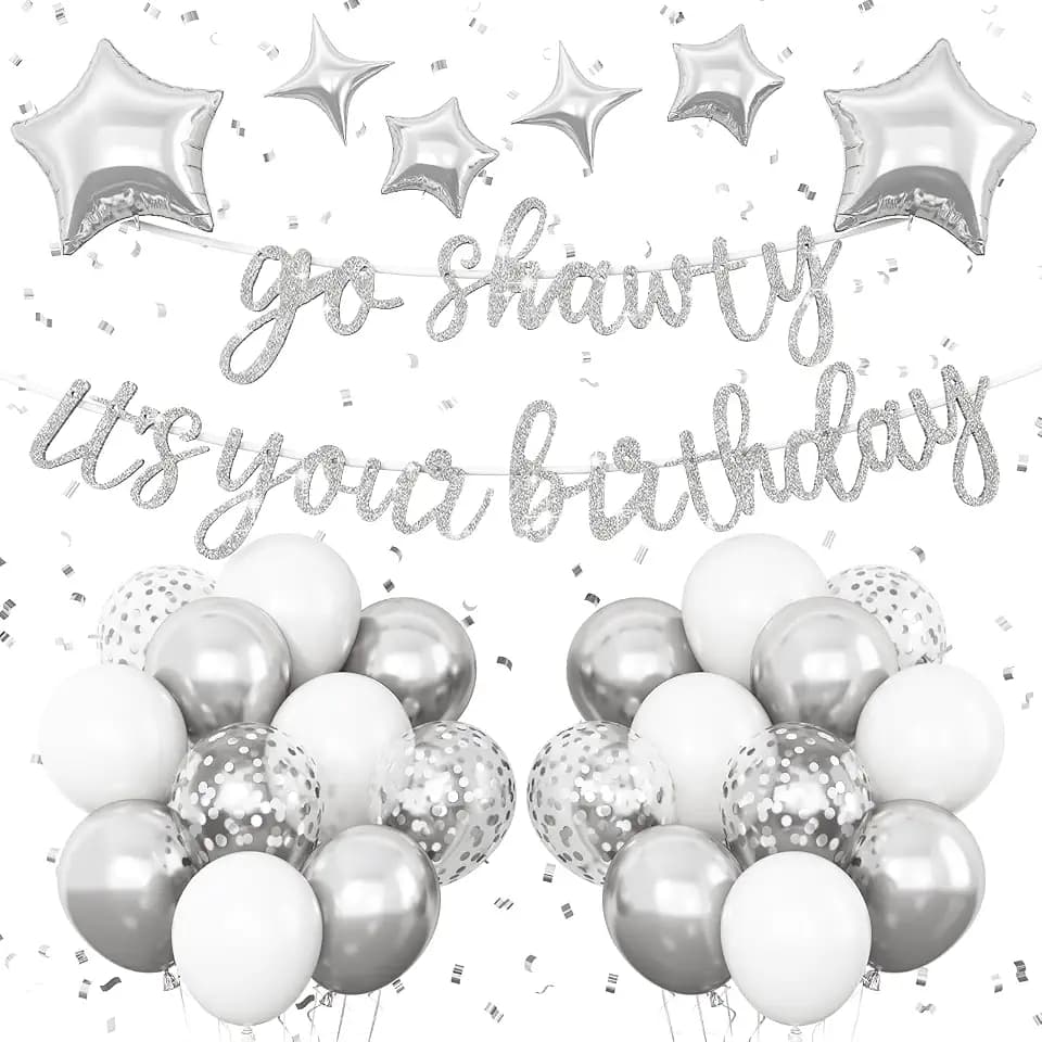 Silver Birthday Decorations, Happy Birthday Banner Balloons for Adults